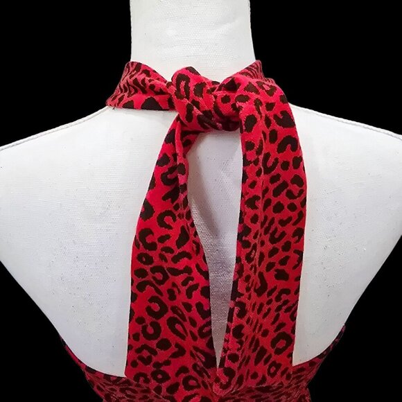 Bebe Red Leopard Halter Top S – Tie-Back Stretchy Sleeveless Y2K Glam Vintage - Picture 7 of 8